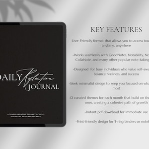 daily self-reflection journal. digital journal for goodnotes. 2025 journal. Daily journal for ipad. self-improvement journal. mindfulness journal.self-love and wellness journal. journals for women. minimalist journal. monthly journal for women.