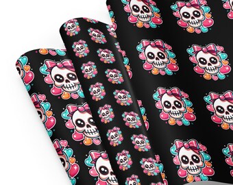 Cute Pink Bow Skull Wrapping Paper - Cute & Colorful Hearts Design - Gothic Gift Wrap for Any Occasion