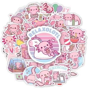 Kawaii Axolotl Stickers Mystery Bundle (10pcs) – Cute Waterproof Animal Decals for Laptop, Phone, Scrapbook, Luggage, Kids DIY Gift