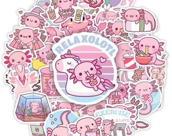 Kawaii Axolotl Stickers: Waterproof Vinyl Decal Mystery Bundle (10pcs)