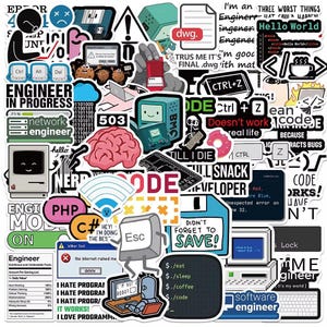 Coding Hacker Stickers Mystery Pack (10pcs) Waterproof Vinyl Decals for Laptop, Water Bottle, Phone, Tech Gift for Programmers & Engineers