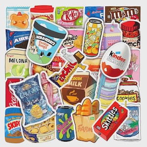 Drink & Snack Packaging Stickers Mystery Bundle (10pcs) Cute Cartoon Food Waterproof Vinyl Decals for Laptop, Phone, Scrapbook, Kids Gift