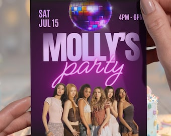 kpop disco party, karaoke invitation, neon party invite, glow birthday party, printed party invite, custom birthday card, disco ball invite