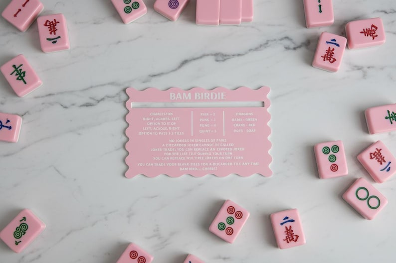 Two-Tone Acrylic Mahjong Line Reader | Elegant Tile Guide Pink and White