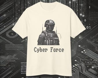 Camiseta descolorida Cyber Force Elite, diseño vintage de ciberseguridad de las Fuerzas Especiales, hecha por un veterano de la Marina. Diseñada para informáticos.