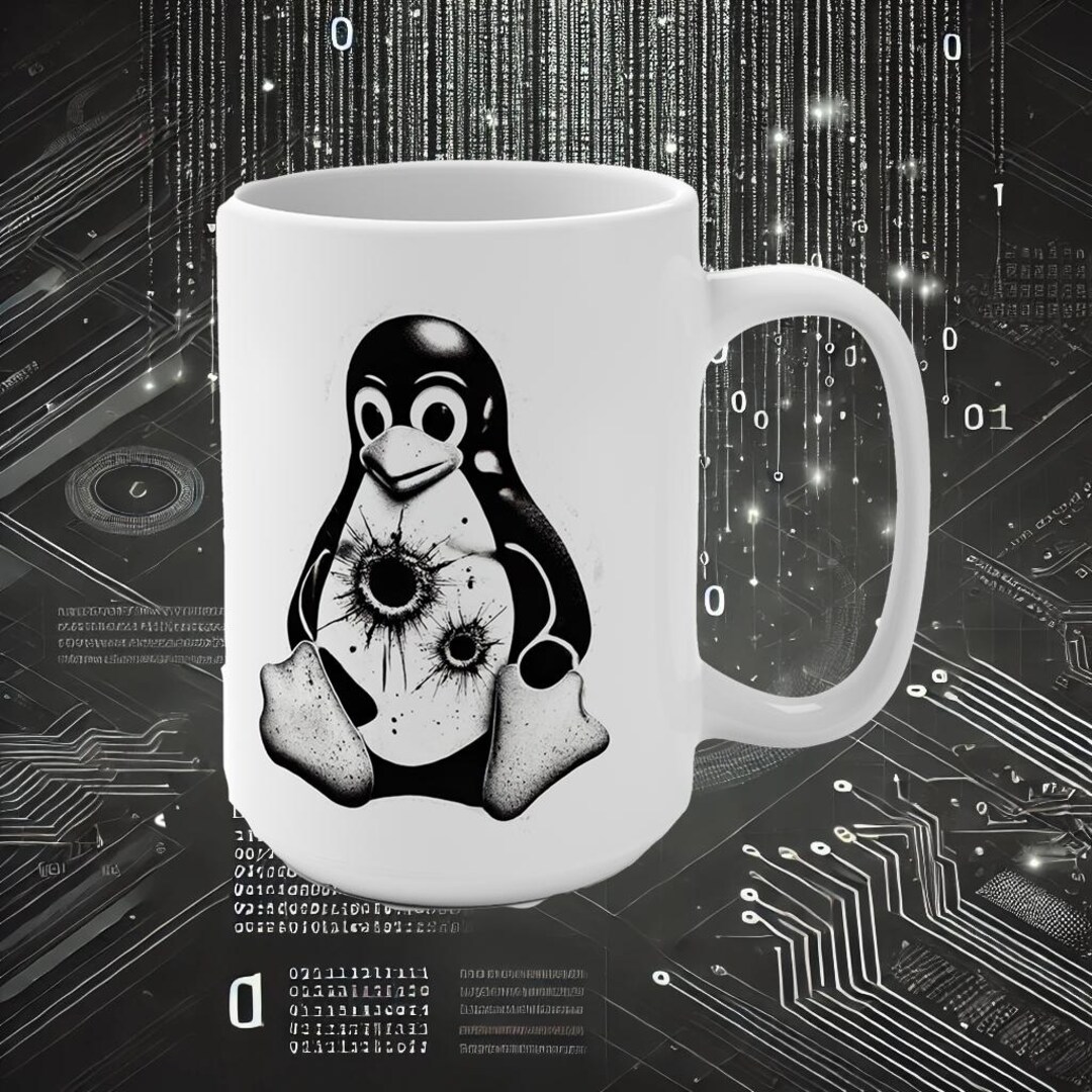 Navy Linux Bullet Proof Linux Pinguin Coffee Mug Cybersecurity Penguin Design Made ...