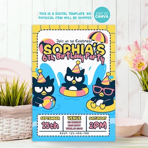 Kawaii Kitty Birthday Invitation: Customizable Cartoon Template (Digital Download 5x7in)