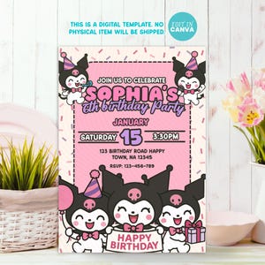 Kawaii Cat Birthday Invitation: Customizable Cartoon Template (Digital Download)