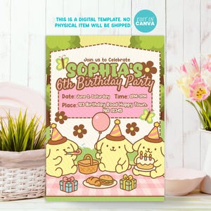 Kawaii Kitty Birthday Invitation: Customizable Cartoon Template (Digital Download