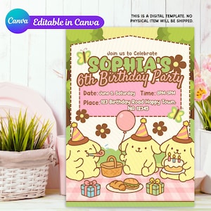 Cartoon Invitation, Kawaii Kitty Invitation, Pompumi Birthday Invitation, Customizable Invitation, Canva Invitation Digital Download