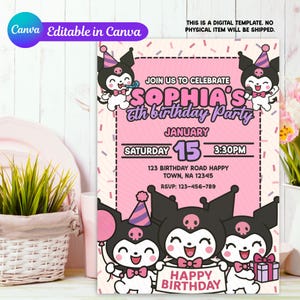 Cartoon Invitation, Kawaii Birthday Invitation, Kuro-omi Birthday Invitation, Customizable Invitation, Canva Invitation Digital Download