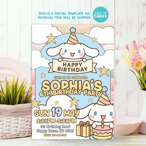 Kawaii Kitty Birthday Invitation: Customizable Cartoon Template (Digital Download 5x7in)