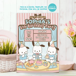 Kawaii Cat Birthday Invitation: Customizable Cartoon Template (Digital Download, 5x7 in