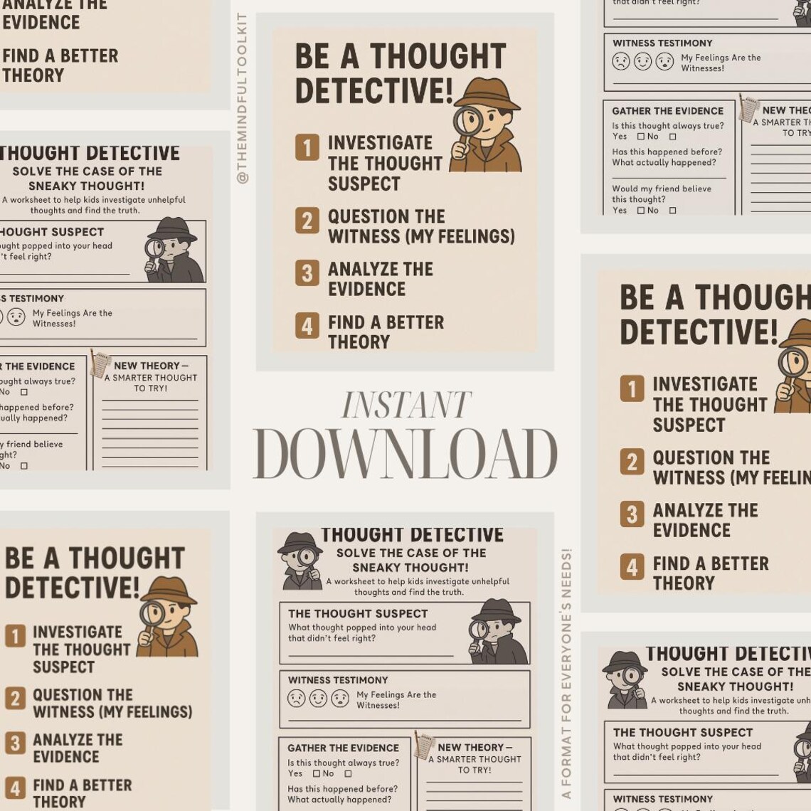 Thought Detective Worksheet for Kids | CBT Therapy Activity (PDF) - Etsy