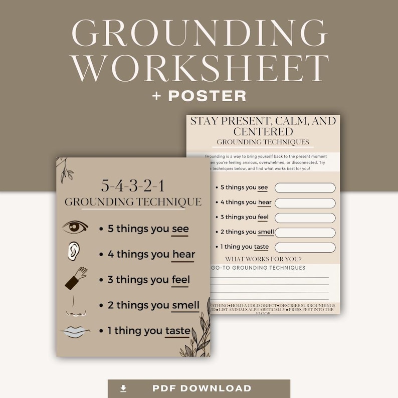 Grounding Techniques Worksheet + Poster | 5-4-3-2-1 Anxiety Coping Tool ...