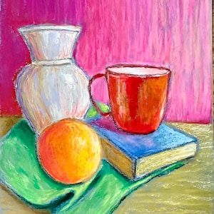 Original Oil Pastel Still Life: 9x12 Artwork on Mixed Media Paper