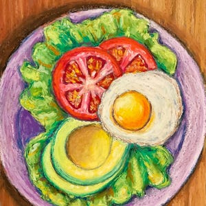 Keto in the Summertime:  Oil Pastel by me, measures 9x12 inches on sturdy mixed media paper.  Original Artwork.