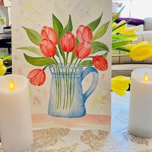 Watercolor Tulips Painting: Floral Still Life, 11x15 Unframed
