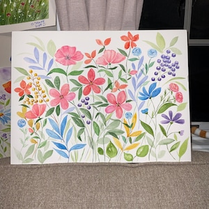 Original Watercolor Flowers Painting: Floral Wall Art