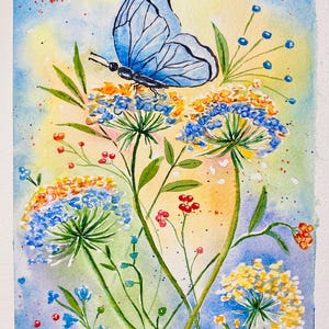 Sommerwiese in Aquarell von mir.  Originalgemälde, das 9x12 Zoll misst.