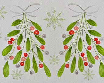 Digitale download aquarel maretak voor je computerscherm