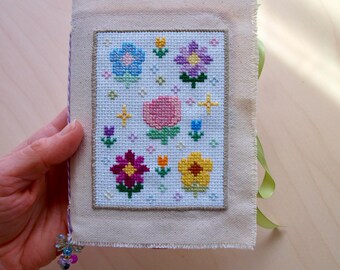 Journal en tissu avec fleurs au point de croix, mini journal intime rechargeable, livre d'art sur le thème de la nature