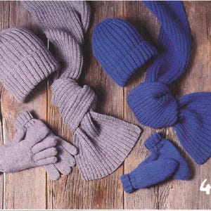 Patons "Ribbed Set" Toque, Mittens, and Scarf Knitting Patterns from 2002- PDF Download.