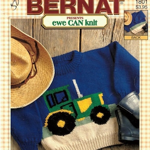 Bernat's "The Tractor" Adult and Child's Sweater Knitting Patterns from 1995-PDF