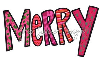 Retro Pink MERRY Christmas PNG | Holiday Sublimation (Digital Download)