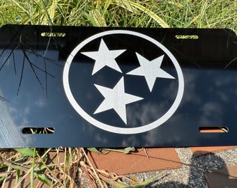 Tristar License Plate laser engraved Tennessee symbol
