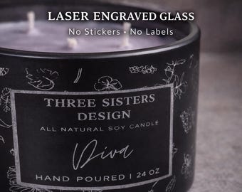 Diva Inspired Soy Candle | Laser Engraved Matte Black Jar