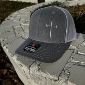 Nail Cross Embroidered Trucker Cap – Minimalist Faith Hat – Richardson 112 Christian Apparel