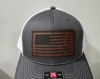 Patriotic American Flag leather patch hat Richardson 112