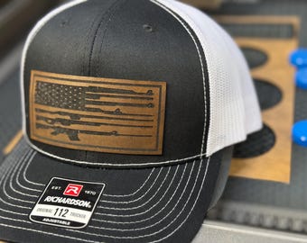Rifle American Flag Hat, Leatherette patch, Richardson 112