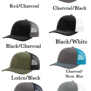 May include: A set of ten trucker hats with different color combinations. The hats are all made of a soft, breathable fabric and feature a mesh back for ventilation. The hats are available in a variety of colors, including red, charcoal, black, white, neon blue, and navy.