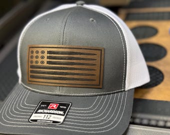 Bullet American Flag Hat, Leatherette patch, Richardson 112