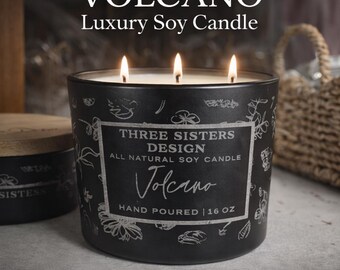 Volcano Soy Candle | Laser Engraved Matte Black Glass Jar