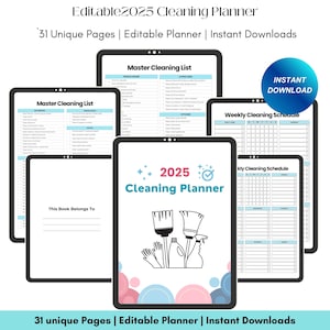 Reinigungsplaner-Paket, bearbeitbares PDF, Canva, Hausreinigungsplan, wöchentliche, monatliche und jährliche Reinigungscheckliste, Entrümpeln, Aufgabendiagramm