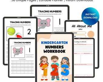 Printable worksheets for toddlers, kindergarten learning pack, workbook, alphabet, numbers, sight words, math activities, coloring pages