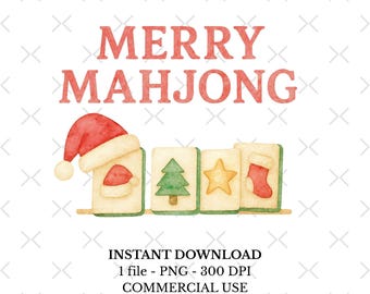 Mahjong Clipart, Mahjong Tiles Png, Watercolor Mahjong Png, Merry Mahjong, Mahjong Christmas, Holiday Clipart