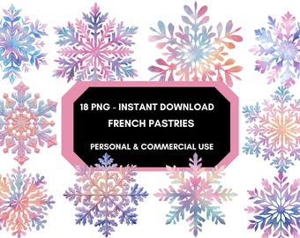 Imágenes prediseñadas PNG de copos de nieve en acuarela