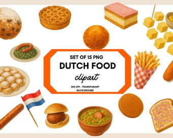 Dutch Food Clipart | Watercolor Netherlands Cuisine Illustrations | Stroopwafel, Tompouce, Cheese, Bitterballen PNG, Kingsday
