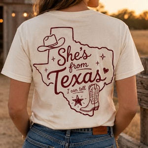 She's From Texas PNG, Choosing Texas, Western Cowgirl Sublimation Design, Texas State Line Art, Cowboy Boot Hat Shirt Graphic, Southern PNG
