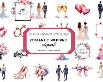 Romantic Wedding Clipart PNG Bundle, whimsical watercolor clipart, Same Sex Couple images, Bride & Groom, Gay Lesbian LGBTQ Wedding Art