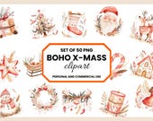Boho Christmas Clipart PNG, Neutral Christmas, Winter Clipart, Watercolor Christmas clipart,Holiday Clipart, Digital Download