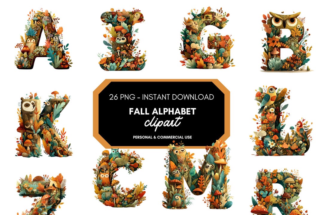 Fall Alphabet Clipart Png, Autmn Alphabet Png Clipart, Flower Alphabet ...