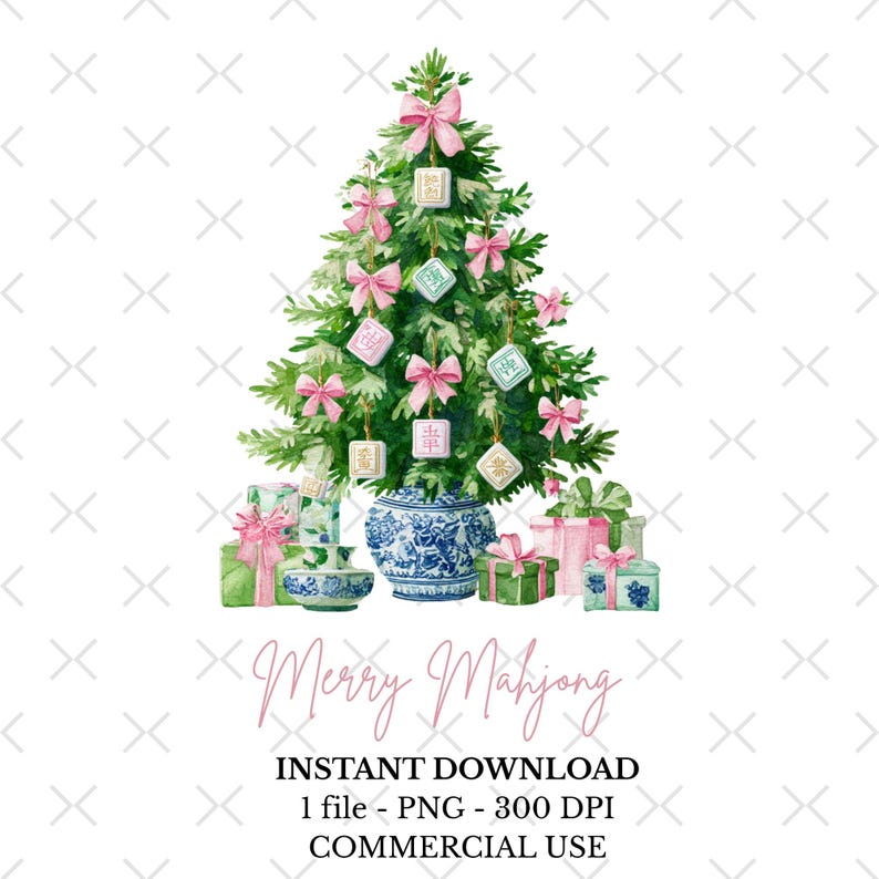 Mahjong Clipart, Mahjong Tiles Png, Watercolor Mahjong Png, Merry Mahjong, Chinoiserie Art, Mahjong Christmas, Holiday Clipart