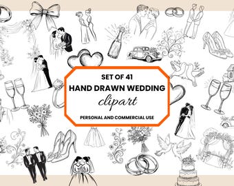 Wedding Clipart PNG Bundle | 41 Hand Drawn Images | Same Sex Couples Included | Bride & Groom | Gay Lesbian LGBTQ Wedding Art 300 DPI