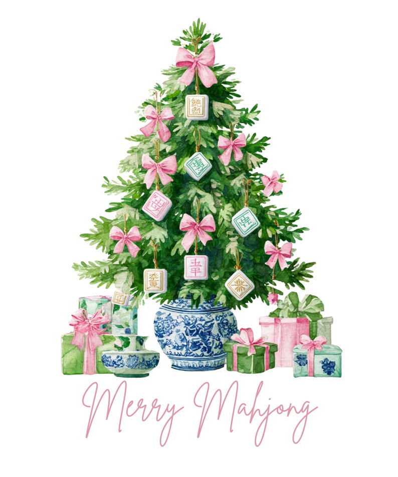 Mahjong Clipart, Mahjong Tiles Png, Watercolor Mahjong Png, Merry Mahjong, Chinoiserie Art, Mahjong Christmas, Holiday Clipart