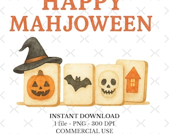 Mahjong Halloween png, Mahjong Halloween Clipart, Mahjong Tiles Png, Watercolor Mahjong Png, Holiday Clipart, commercial use